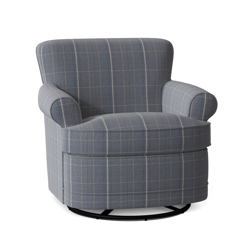 Maxton Upholstered Swivel Armchair, Lapis Plaid; 0126-63