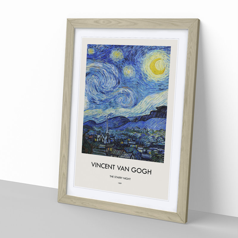 The Starry Night by Vincent Van Gogh - Picture Frame Painting, 36cm H x 27cm W x 2cm D, Oak Framed