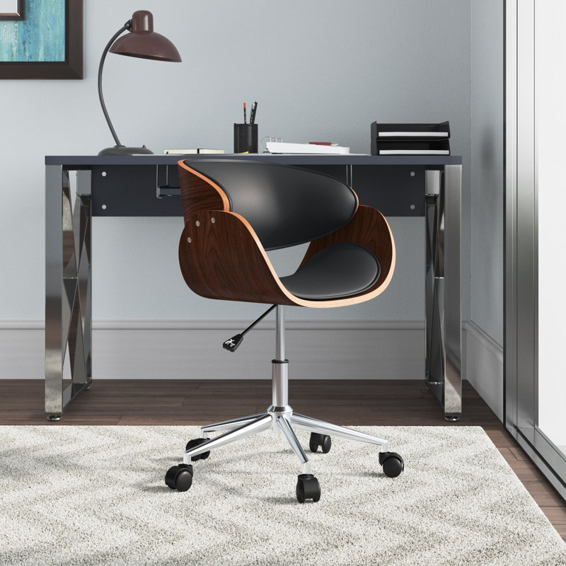 Chaise de bureau en similicuir de style Mid-Century, Noir