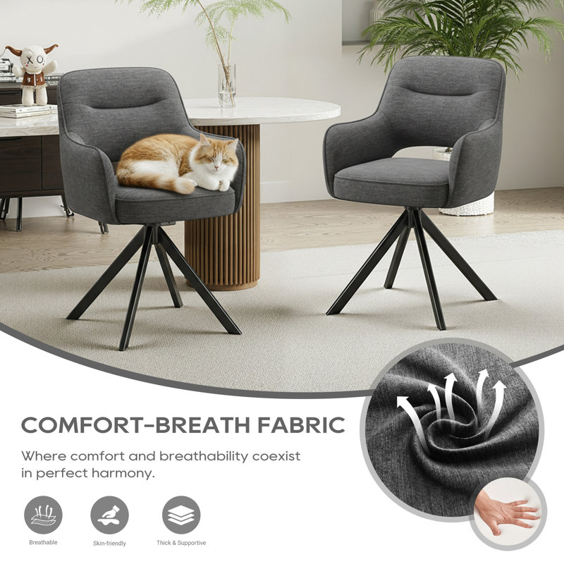 51cm H Fabric Upholstered Metal Upholstered Back Armchair in Beige, Grey