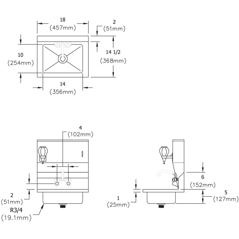 18" L x 14.5" W Wall Mount Service Sink