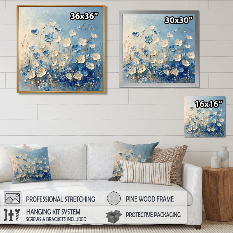 «Coastal Blue Wildflowers Meadow Of Light II», art mural sur toile, Reproduction encadrée d'une seule photo