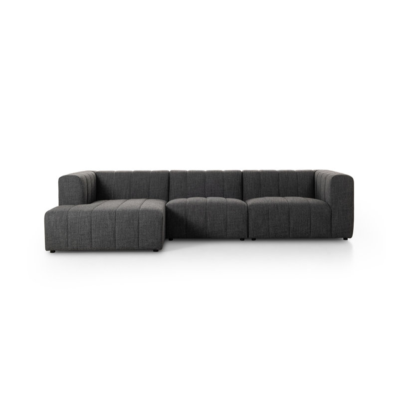 Langham Modular Chaise Sectional, Right Hand Facing, Black, Saxon Charcoal Polyester Blend