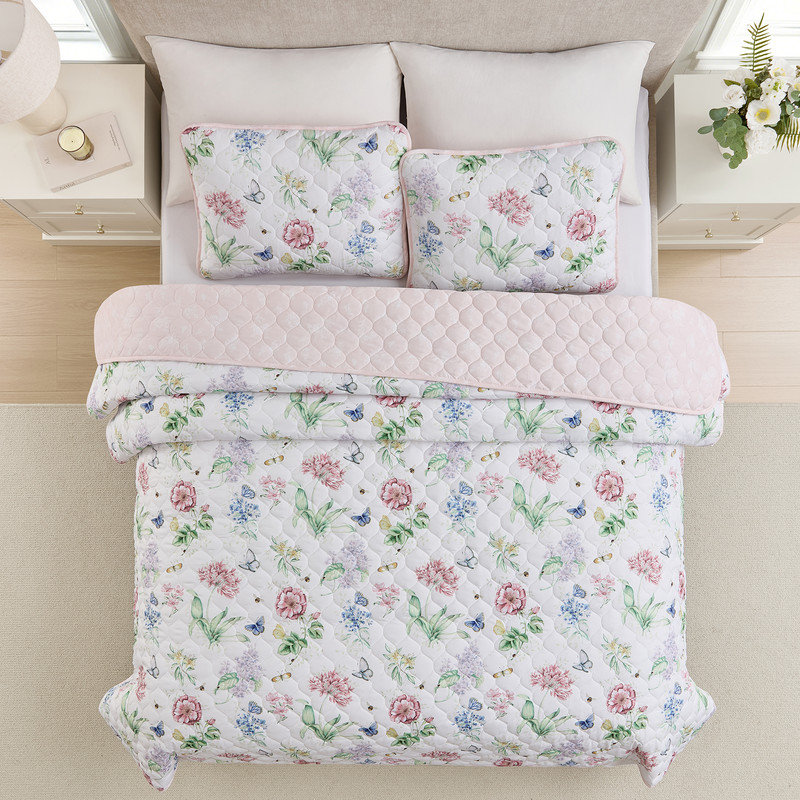 Lenox Classic Butterfly Meadow 2-Piece Quilt Set, Pink, Twin/Twin XL, Full/Queen, Pink