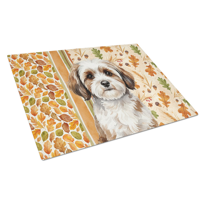 Parti-colour Havanese Heirloom Fall Glass Cutting Board