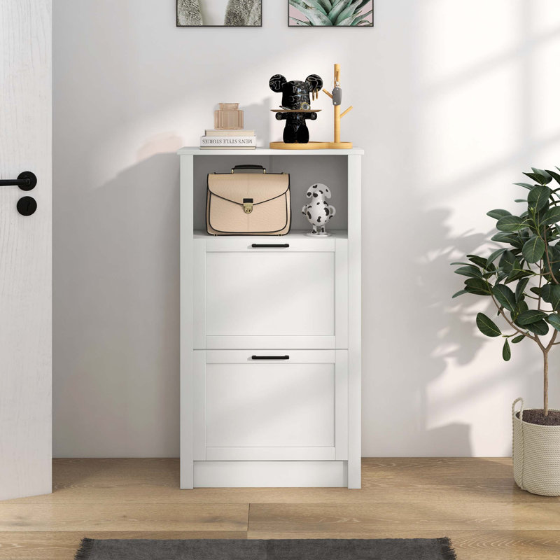 Armoire de rangement pour chaussures avec compartiment ouvert et 2 tiroirs rabattables