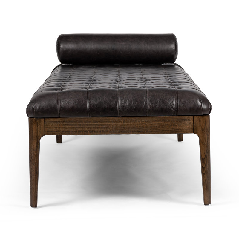 Joanna Leather Bench, Sonoma Black Genuine Leather