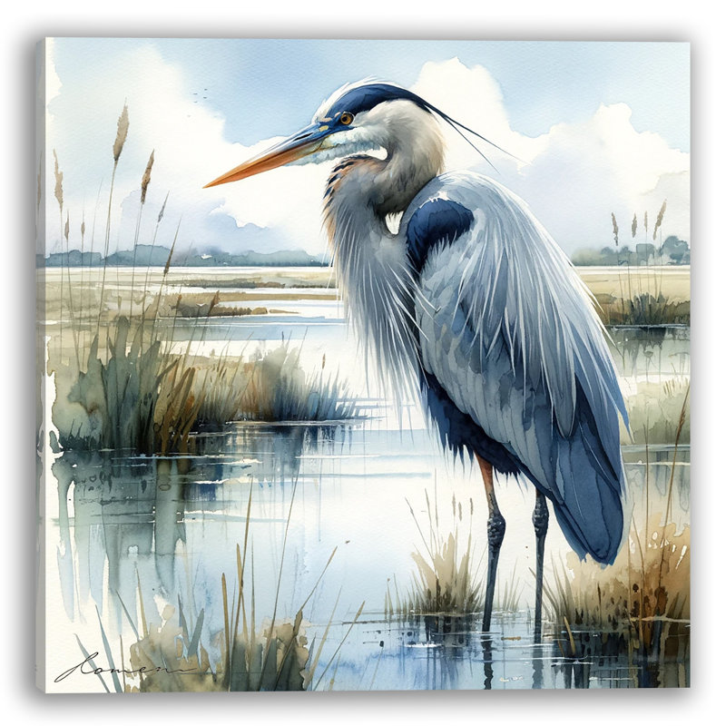 " Tranquil Marshlands - Heron ", 30" H x 30" W x 1.5" D