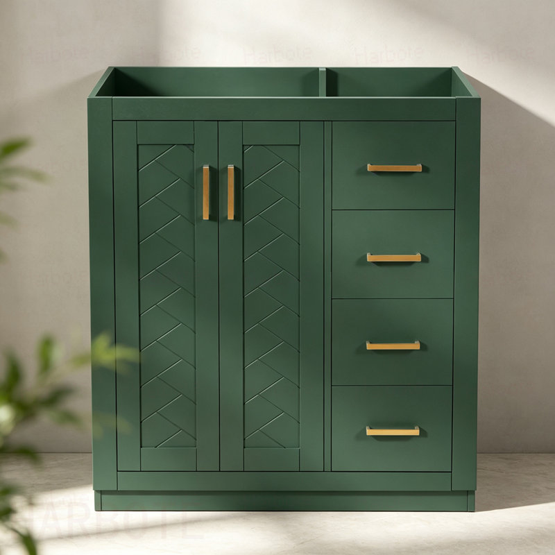 Ensemble de meuble-lavabo autoportant avec 3 tiroirs et portes à fermeture douce, Green