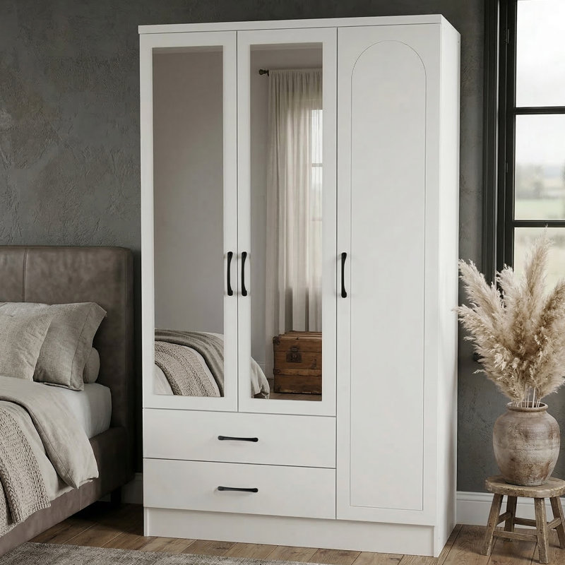 Millbury 3 Door 2 Drawer Wardrobe with Mirror, White