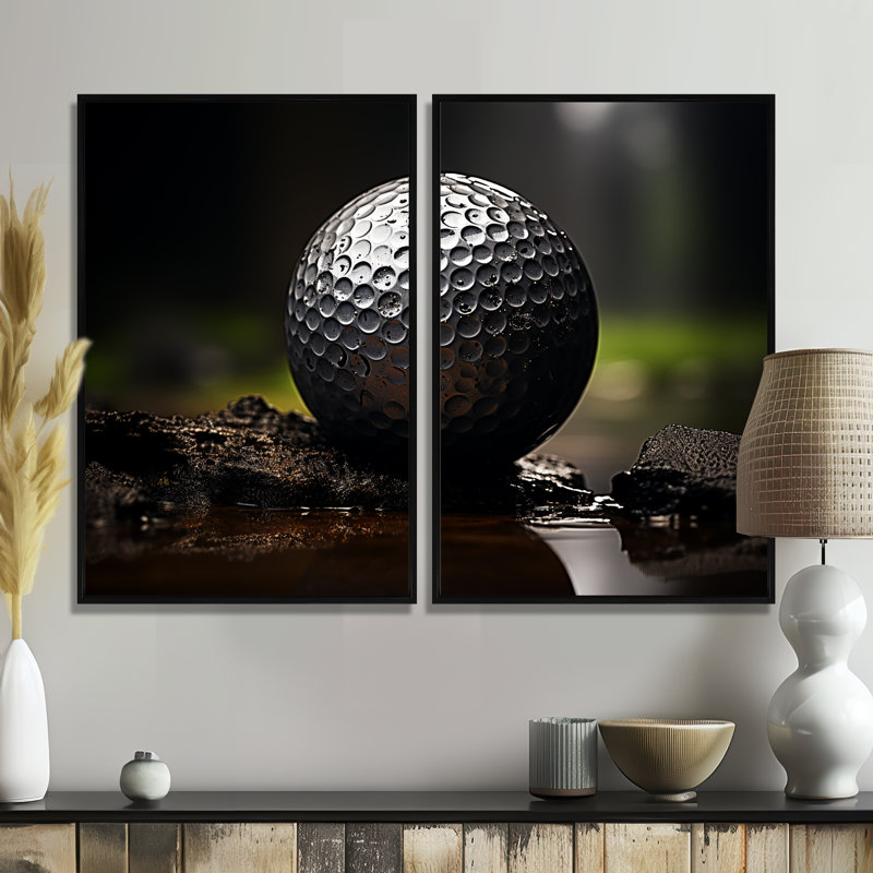 «Golfers Focus» - art mural toile de golf, Noir, H 36 po x l 48 po, Impression encadrée flottante