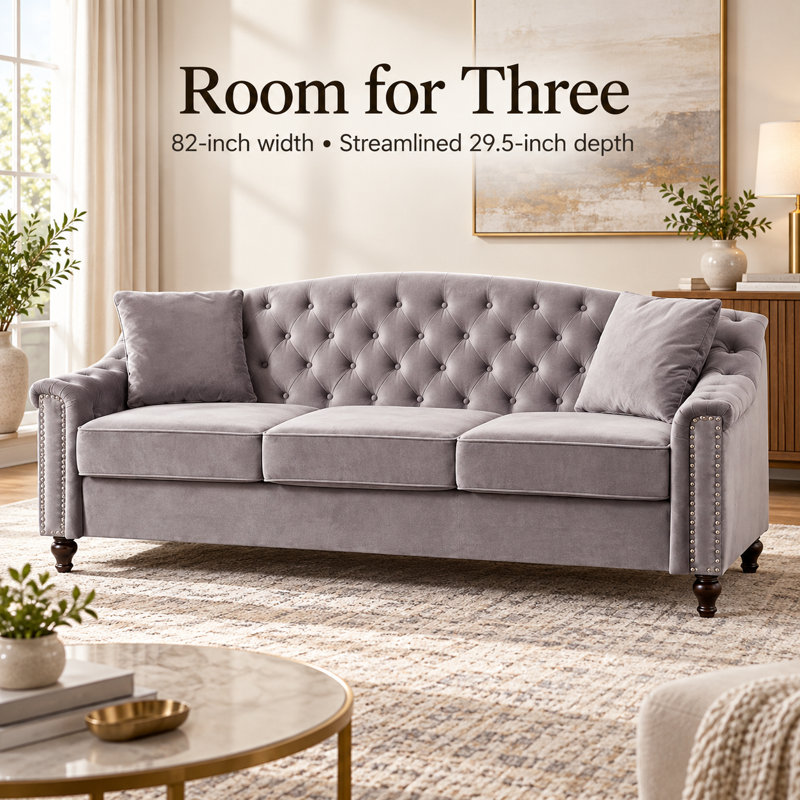 Canapé Chesterfield en velours Chisholm, Beige