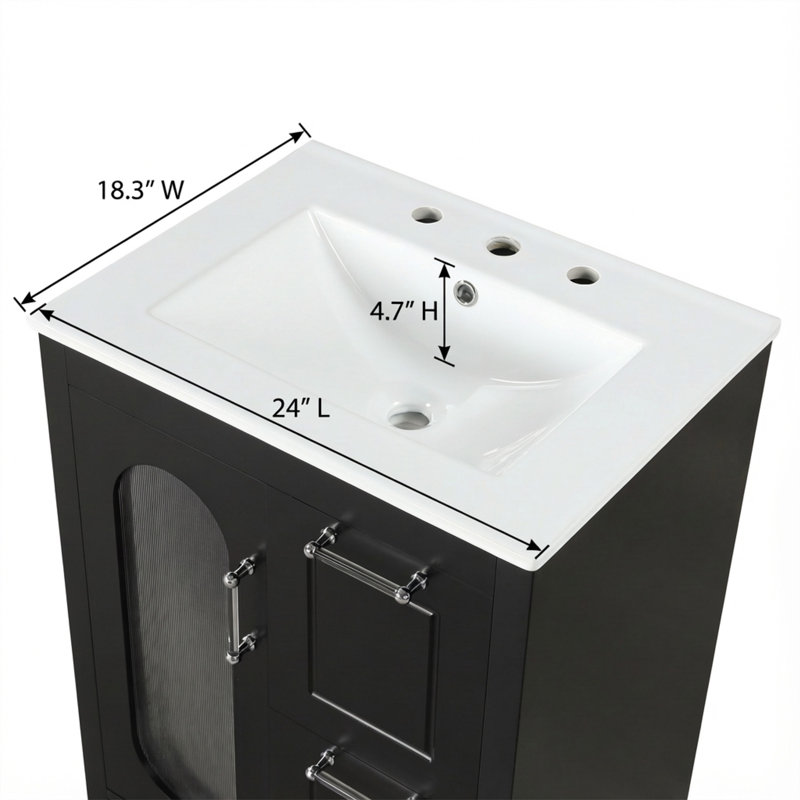 Meuble-lavabo simple 24 po avec lavabo, noir, Noir