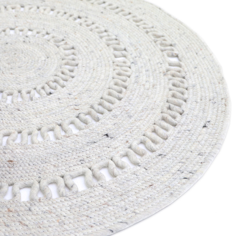 Round Reiban Solid Colour Wool Hand Woven Area Rug, Round 140cm