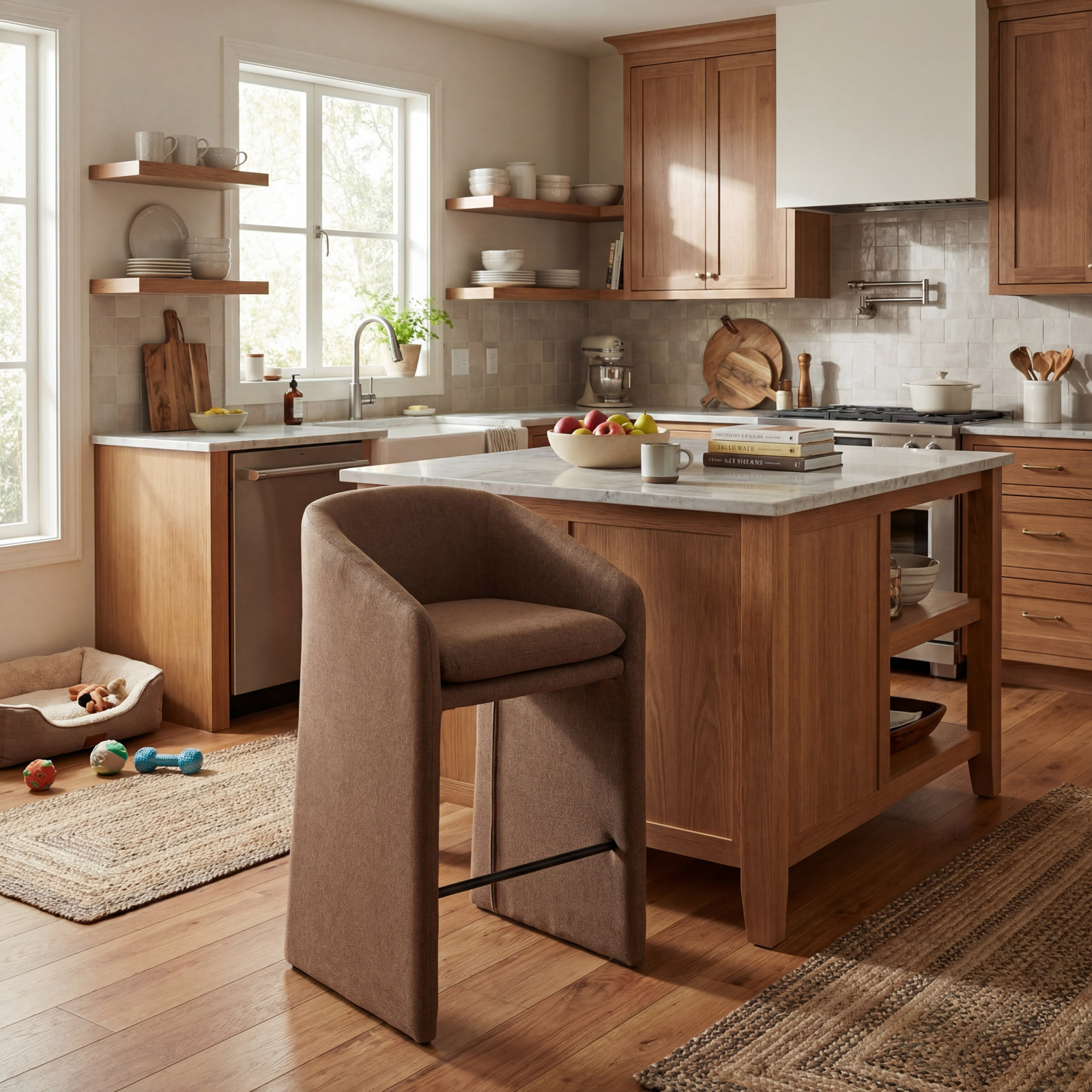Neutral Upholstered Bar Stool, Brown