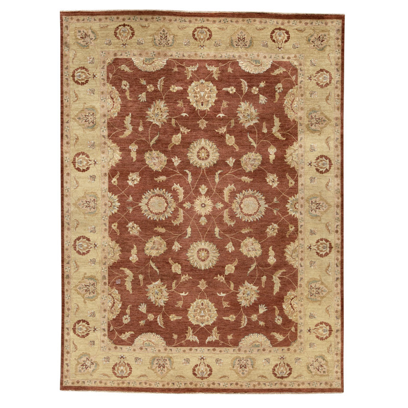 Hand Knotted Wool Oriental Area Rug in Rust And Gold
