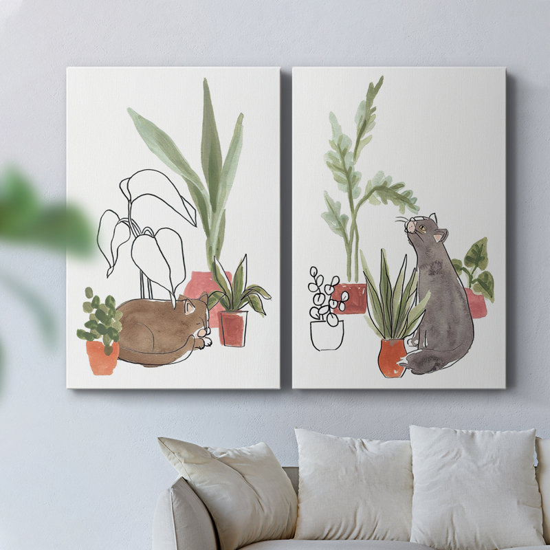 PurrfectPlants III - Toile tendue avec châssis de qualité supérieure - Prêt à être accroché
