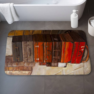 Old traveling suitcases Bath Mat with Non-Slip Backing - Quick Dry Memory Foam Bathroom Rug - Absorbent - Modern Plush Spa-Style - Machine Washable