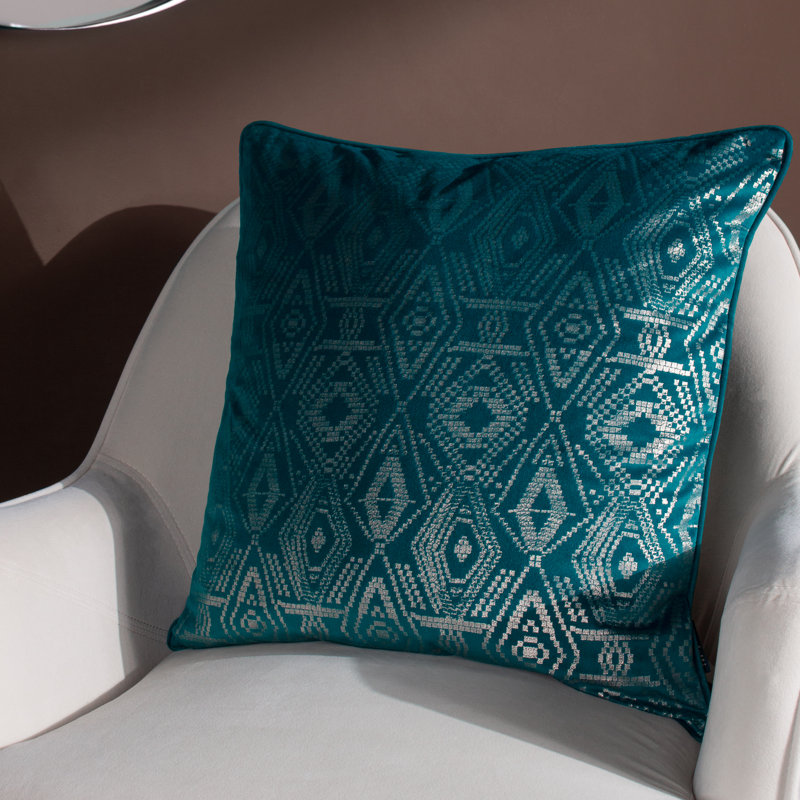 Geometric Square Throw Pillow Cover, Teal