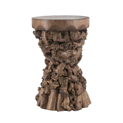 11.8X11.8X18.9" Brown Mulberry And Paulownia Wood Accent Table With Organic Tree Root Base(Only Including Coffee Table)