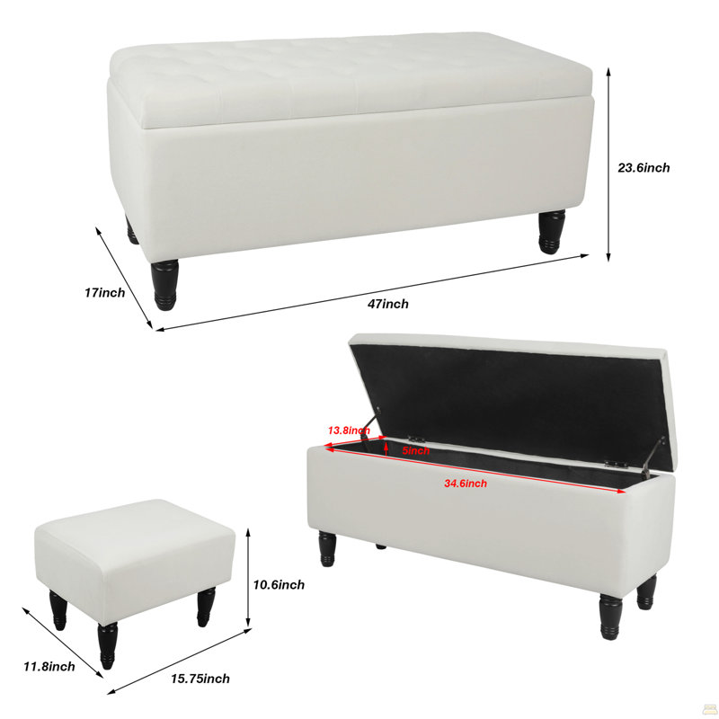 47'' Tufted Storage Ottoman Bench, Velvet End Of Bed Bench With Nail Accent And Solid Wood Legs, For Living Room, Bedroom, Entryway, Taupe