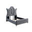 Grand lit Rall, tête de lit courbée en bois, revêtement en tissu capitonné gris-93513329
