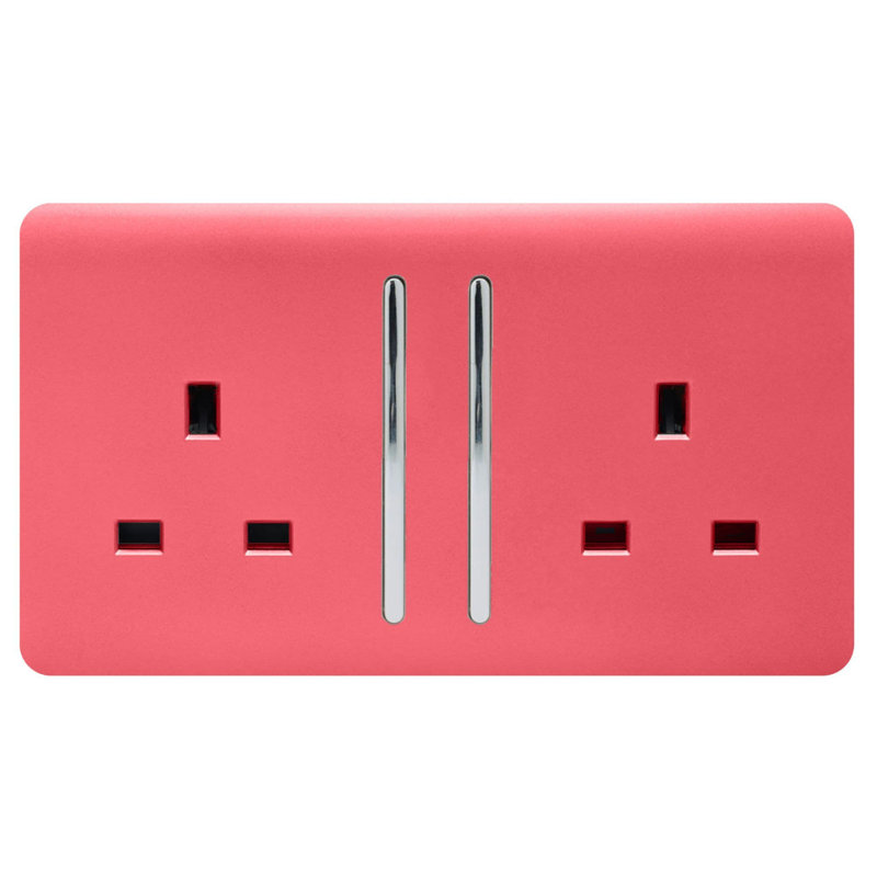 Trendi Switch 2 Gang Long Switched Plug Socket, Strawberry