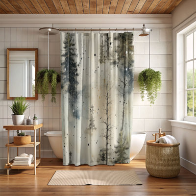 Rideau de douche enneigé - Arbres recouverts de neige