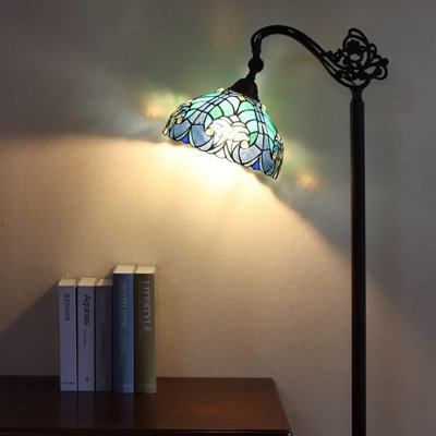 Tiffany Style Floor Lamp With Stained Glass Shade, Adjustable Gooseneck Design For Reading, Antique Tall Standing Lamp For Living Room, Bedroom, And Office