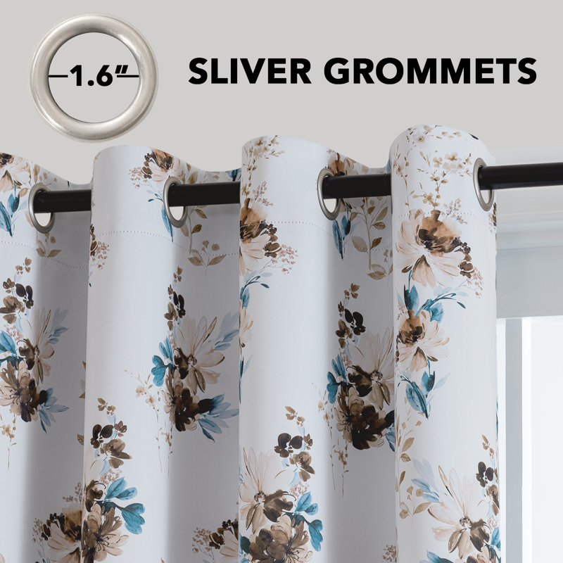 Four Seasonal Floral Curtains Printed Pattern Room Darkening Curtains for Bedroom Grommet Window Treatment Curtains, 2 Panels