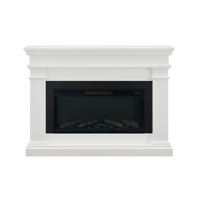  58.5" Modern Solid Wood Electric Fireplace in White