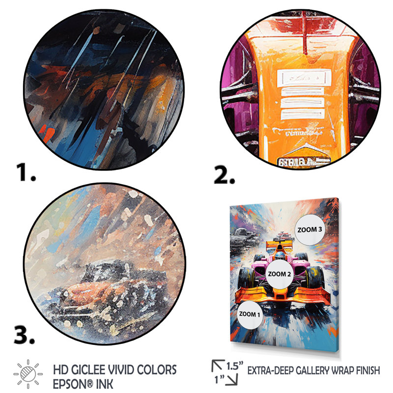 Formule de course sur circuit de vitesse fauve coloré II, Cadre flottant doré, H 60 po x l 28 po x P 1,5 po