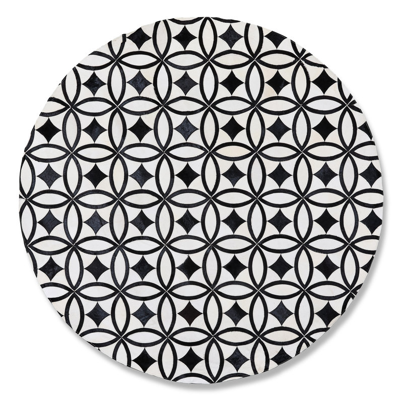 White Kyoto Hair On Hide Rug, Round 6'