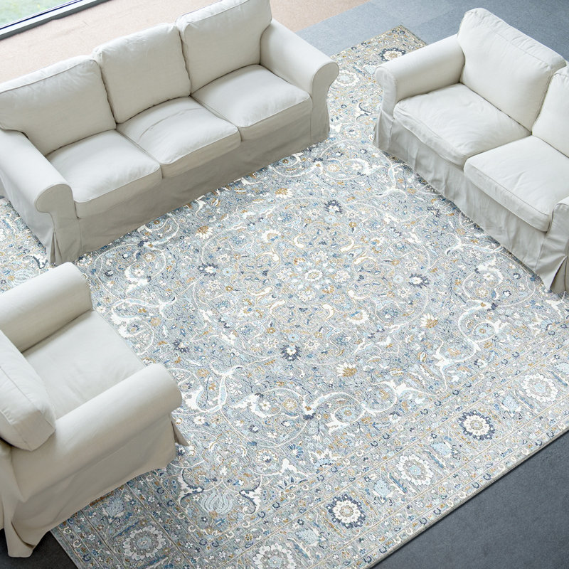High-Quality Hand-Knotted Grey Area Rug, Rectangle 5' x 8'