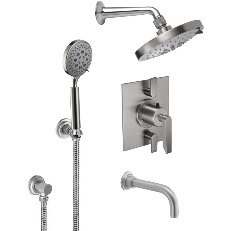 Rincon Bay 1.8 GPM Styletherm 0.5" Thermostatic Shower System with Handshower Hook and Tub Spout, Polished Brass