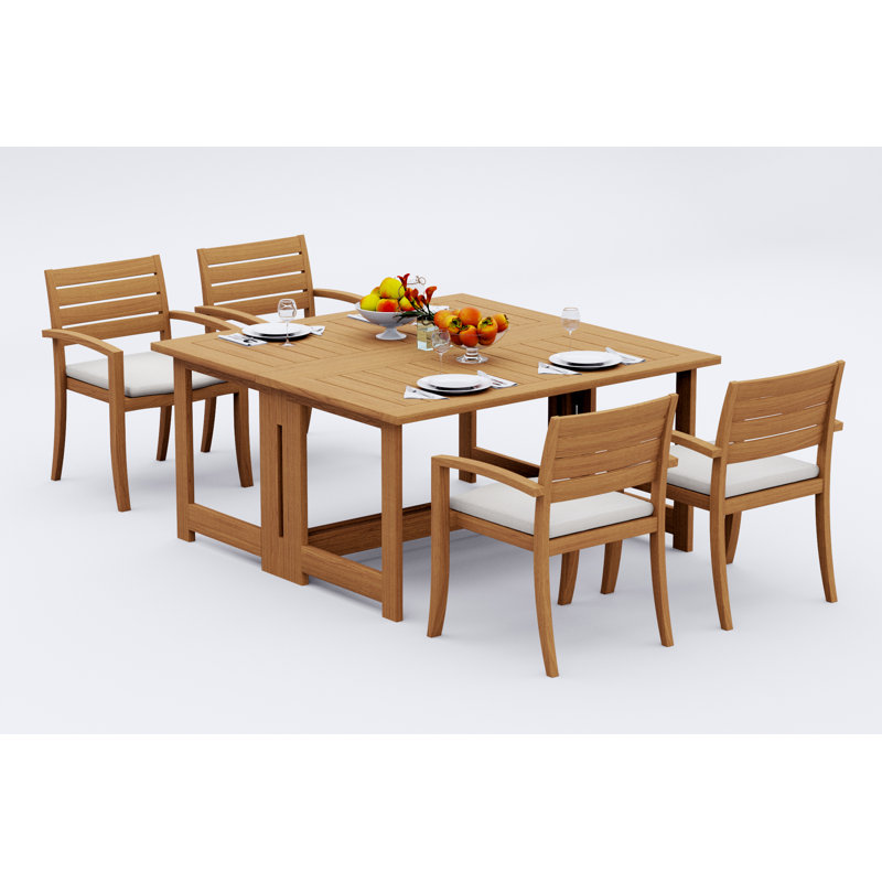 7 Pcs Grade-A Teak Wood Dining Set: 60" Square Rectangle Butterfly Table And 6 Alvarado Stacking Arm Chairs #11TV1406, 4