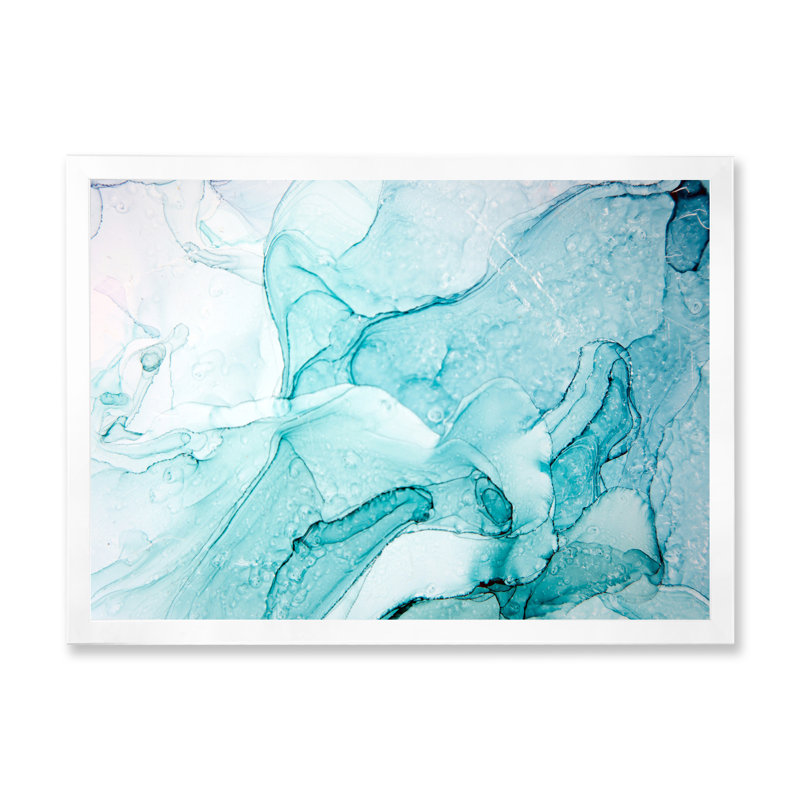 Turquoise Ink Universe - peinture sur toile, H 12 po x l 20 po, Cadre photo blanc