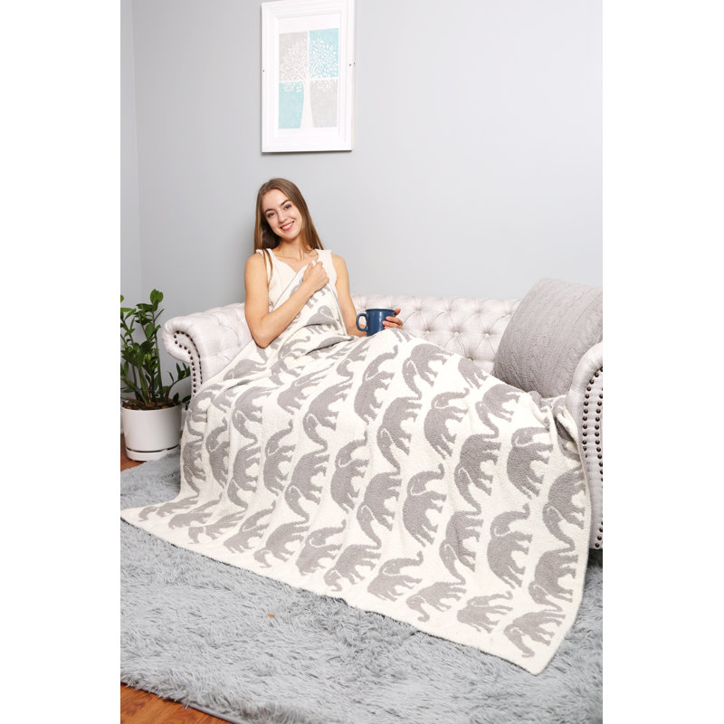 Elephant Pattern Luxury Soft Throw Blanket, Gray