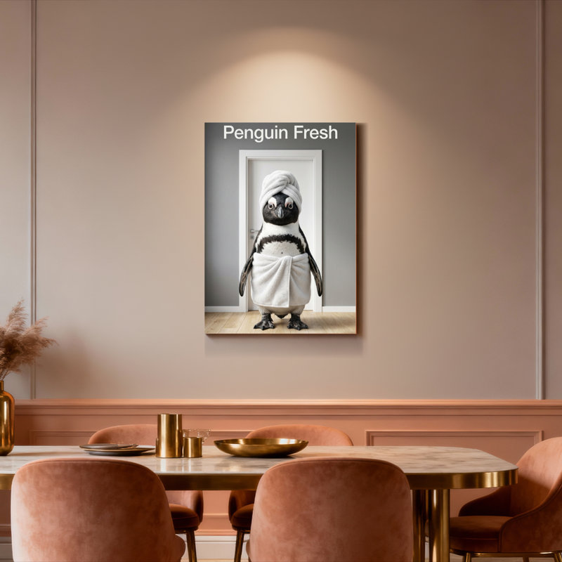Ensemble de 1 tableau sur toile tendue « Pingouin frais », H 36 po x l 24 po