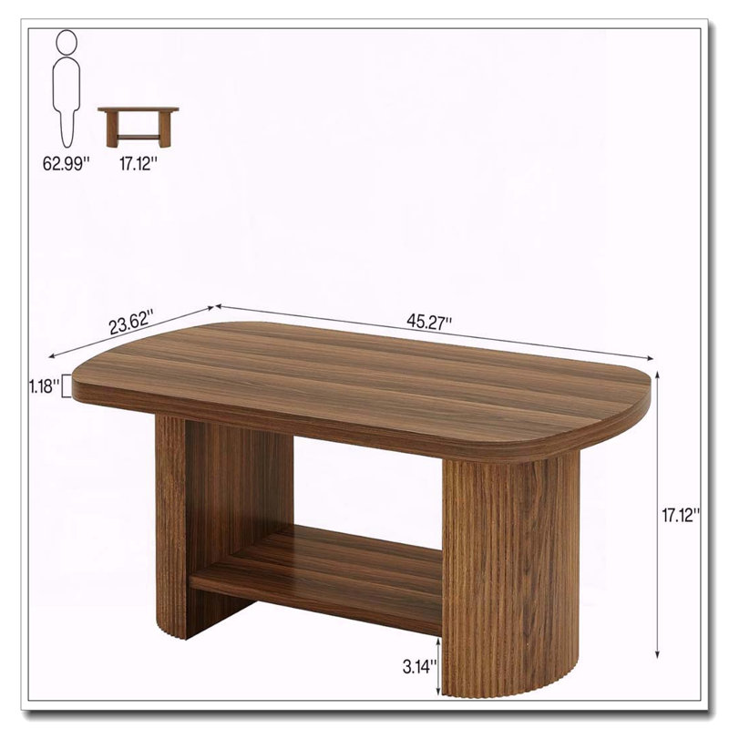 Table basse Mid-Century ovale à deux niveaux avec tablette de rangement