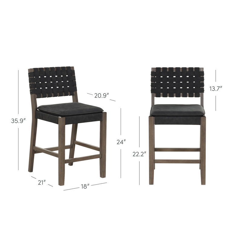 Black Faux Leather Woven Back Counter Height Stool