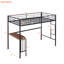 Lit mezzanine simple noir avec bureau et garde-corps. Bureau de chambre en métal durable, couleur, construction-2090566242