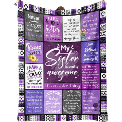Sister Gifts Blanket, Happy Birthday Gifts for Sister, Unique Gift for My Dear Sis on Mothers Day Christmas - Soft Throw Blanket 60" x 80 (Purple) add Same printed canvas bag