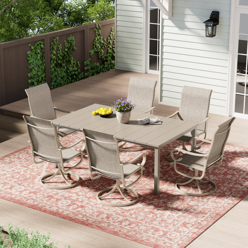 63''L x 37.8''W Outdoor Rectangular Table with 6 Swivel Chairs - Durable Patio Dining Set for Outdoor Entertaining