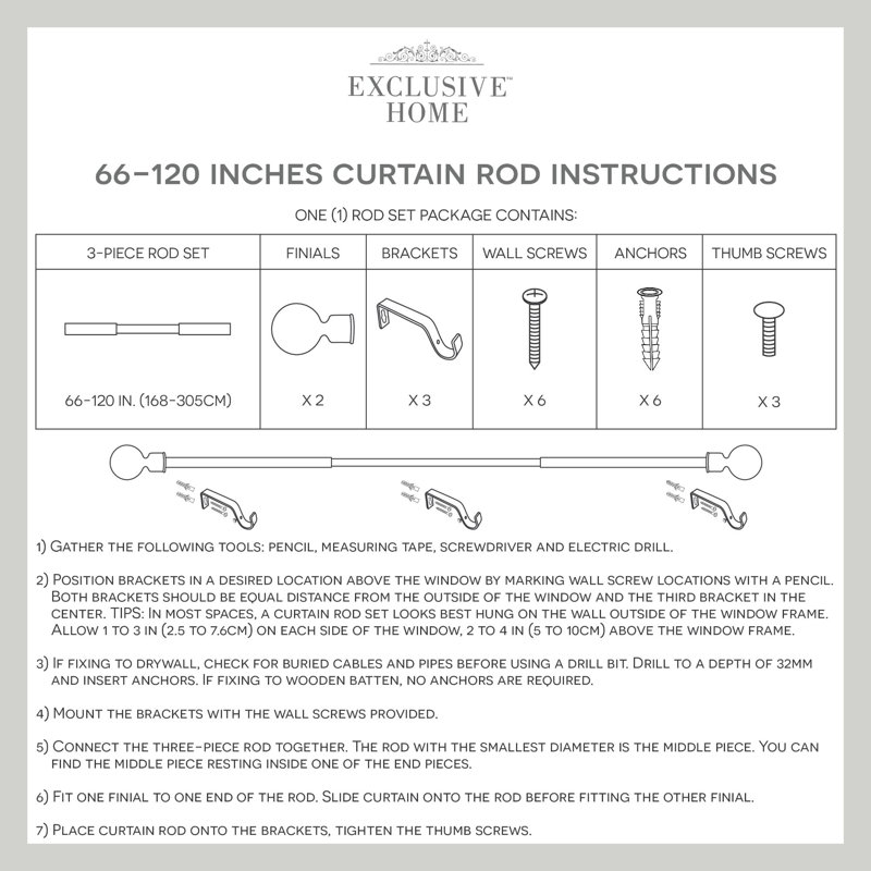 Matte White Adjustable Curtain Rod with Crystal Finials