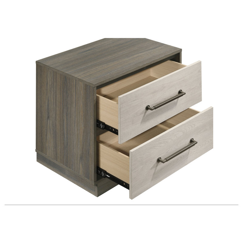 Ensemble de chambre à coucher Ashby Eastern King 3 pièces avec tête de lit bibliothèque et tables de chevet en chêne gris/amande
