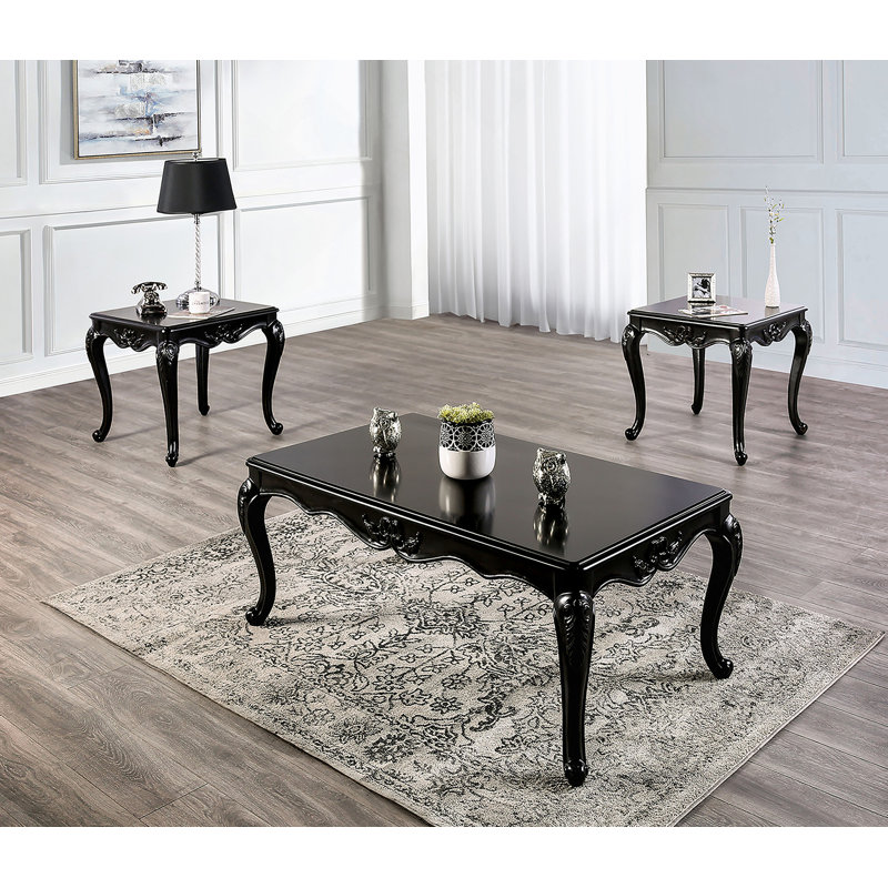 Table basse de style traditionnel avec pieds courbés en forme sculptée et structure en bois massif au fini espresso / noir