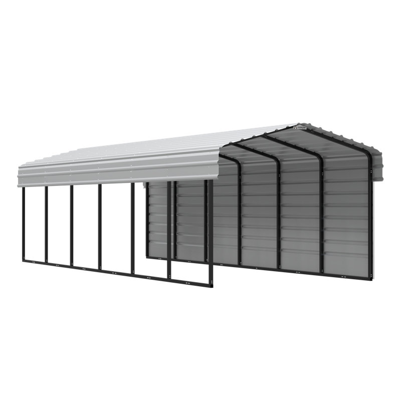 Steel Carport With 1 Side Wall Kit 10X29X7, White