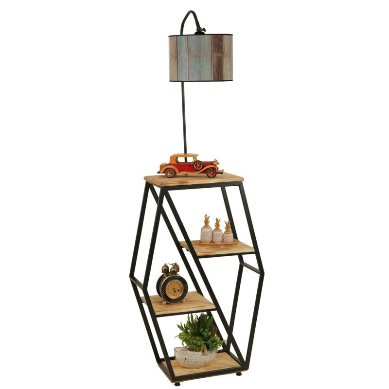 Luro Elegant Floor Lamp with Bookstand, Metal Body & 100% Fir Wood, 65.0 x 9.8 inches | Total Height: 65.0 inches, E27 Socket Max 60W | Stylish Lighting & Storage Solution for Home, Office, or Study