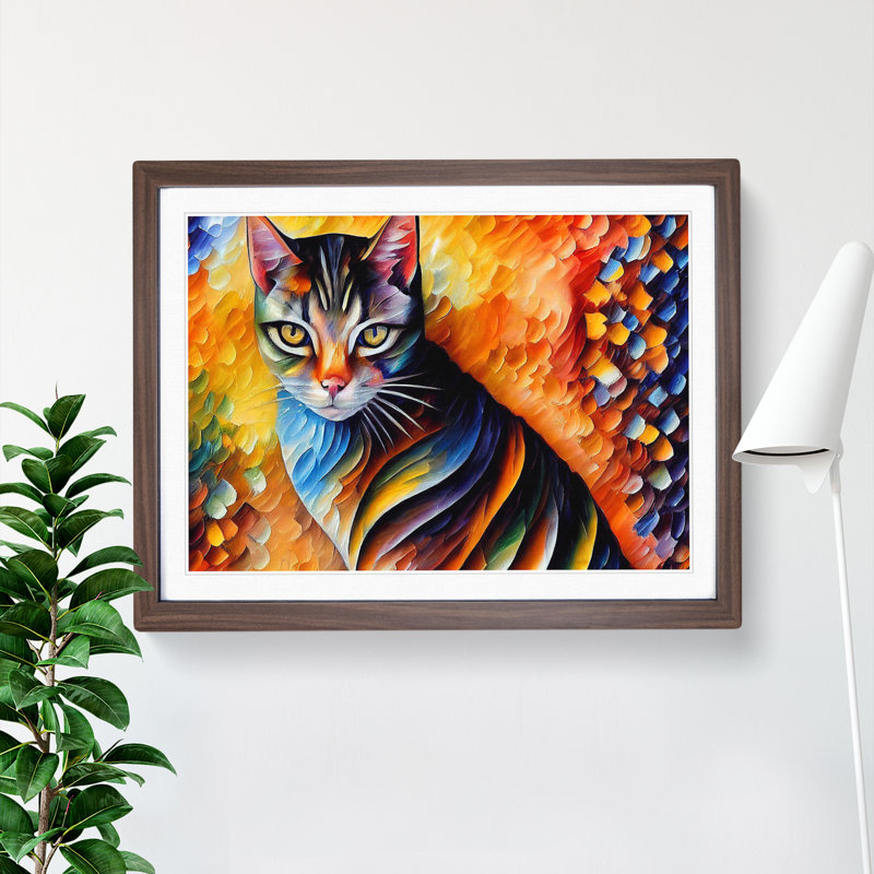 Cat Painting Vol.7 Abstract - Framed Print, 46cm H x 64cm W x 2cm D, Walnut Framed